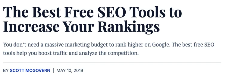 Entrepreneur article: The Best Free SEO Tools to Increase Your Rankings, by Scott McGovern