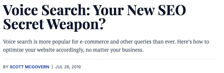 Entrepreneur article: Voice Search: Your New SEO Secret Weapon? by Scott McGovern